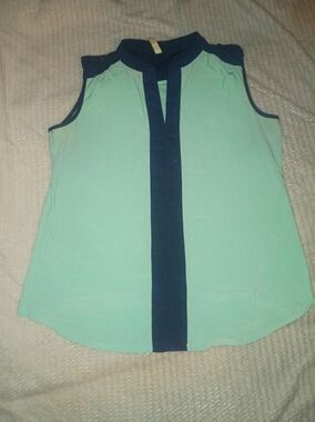 Mint and navy stretch tank